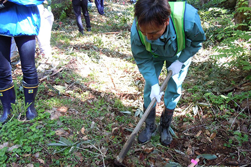 植樹の穴堀り作業
